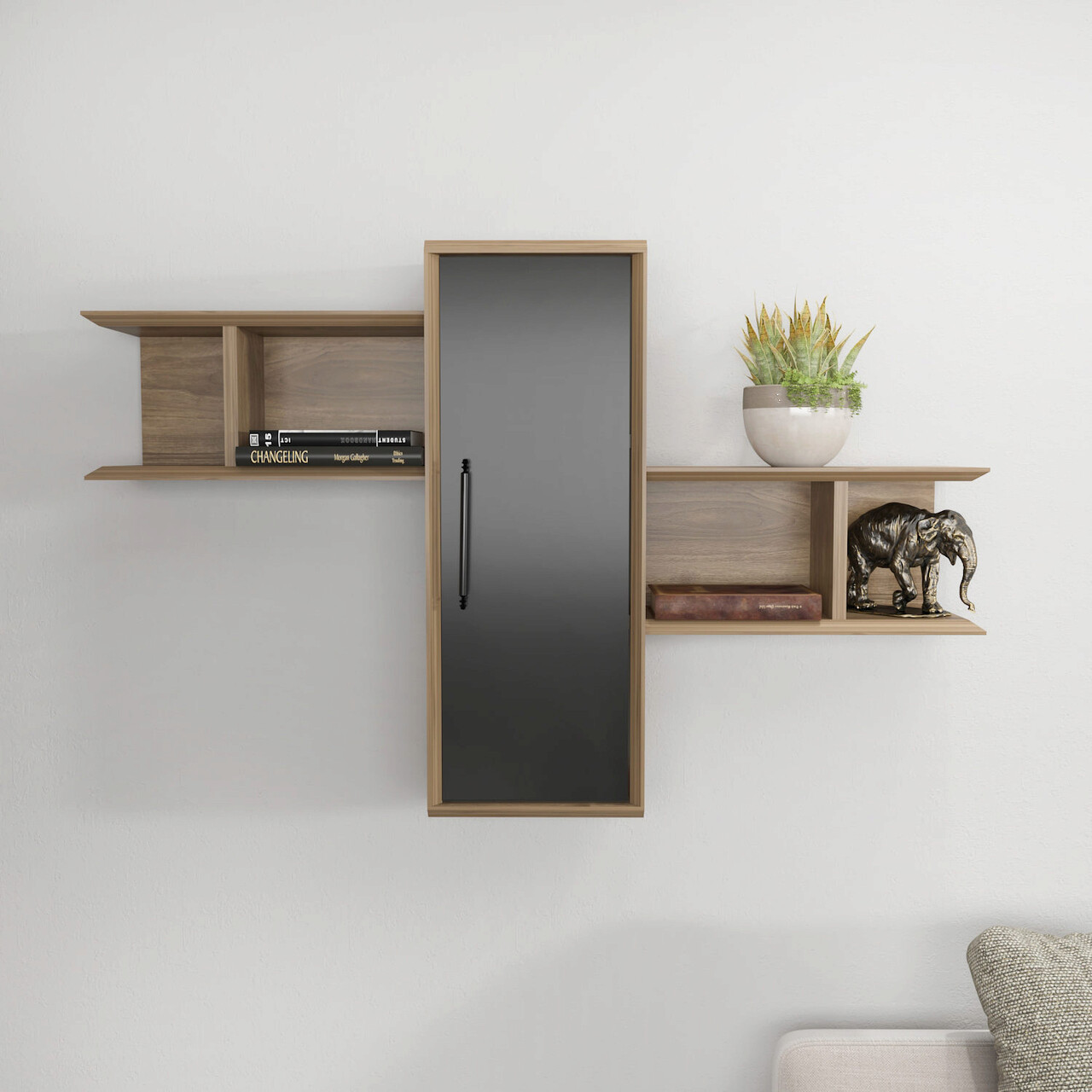 Raft de perete, Hanah Home, Olida, 118.6x35x51.8 cm, Nuc / Negru - imagine 6